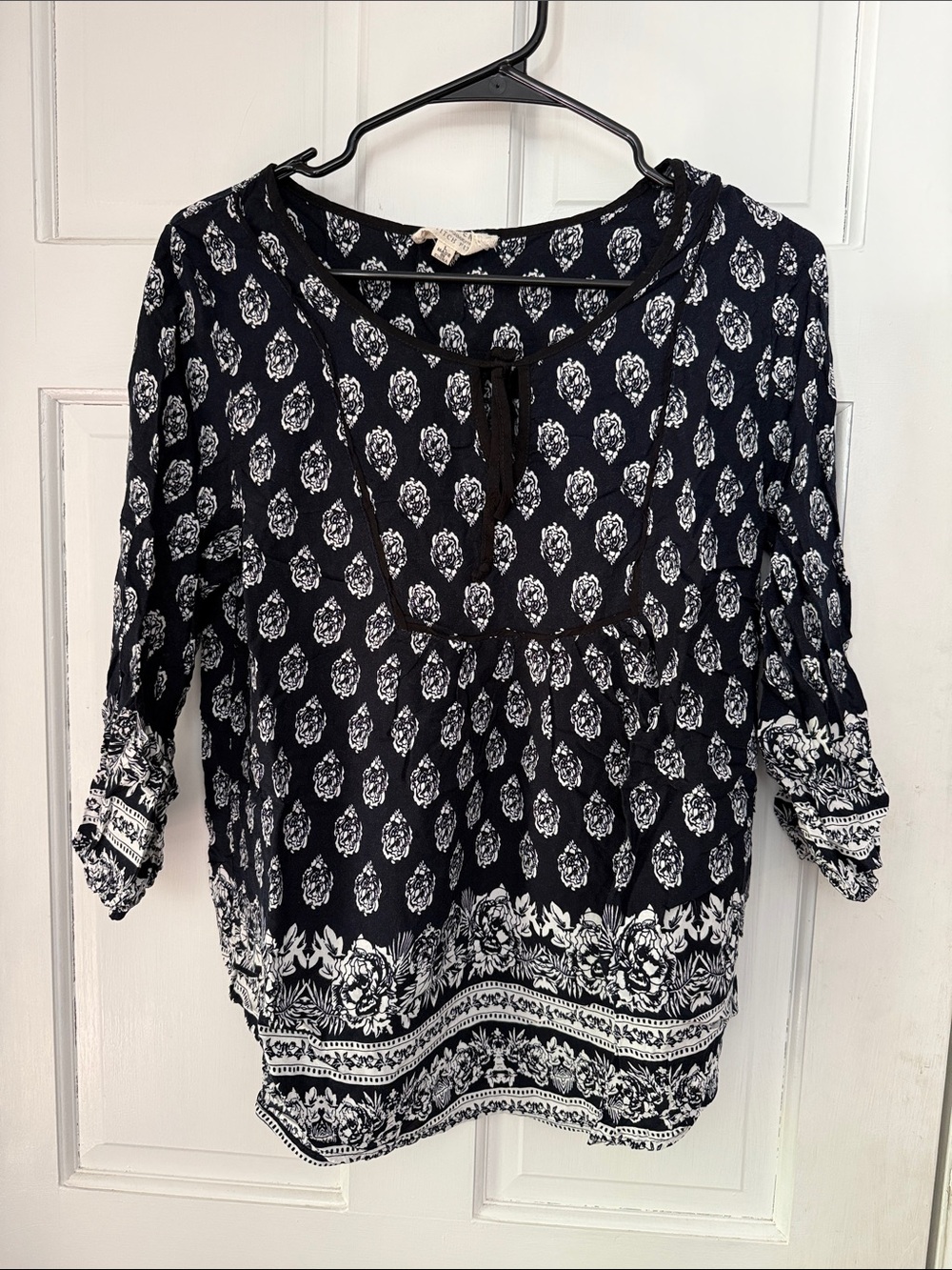 Crescent Black and White Printed Peasant Tunic